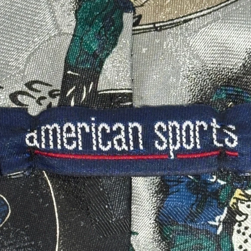 American Sports Fishing Tie Mens OS Black Silver Novelty Fisherman Outdoor Sport